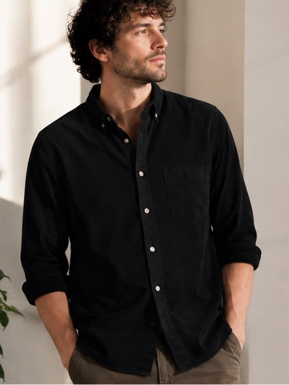 ASOS Design Black Corduroy Button Down Shirt Men’s Large 42 Cotton